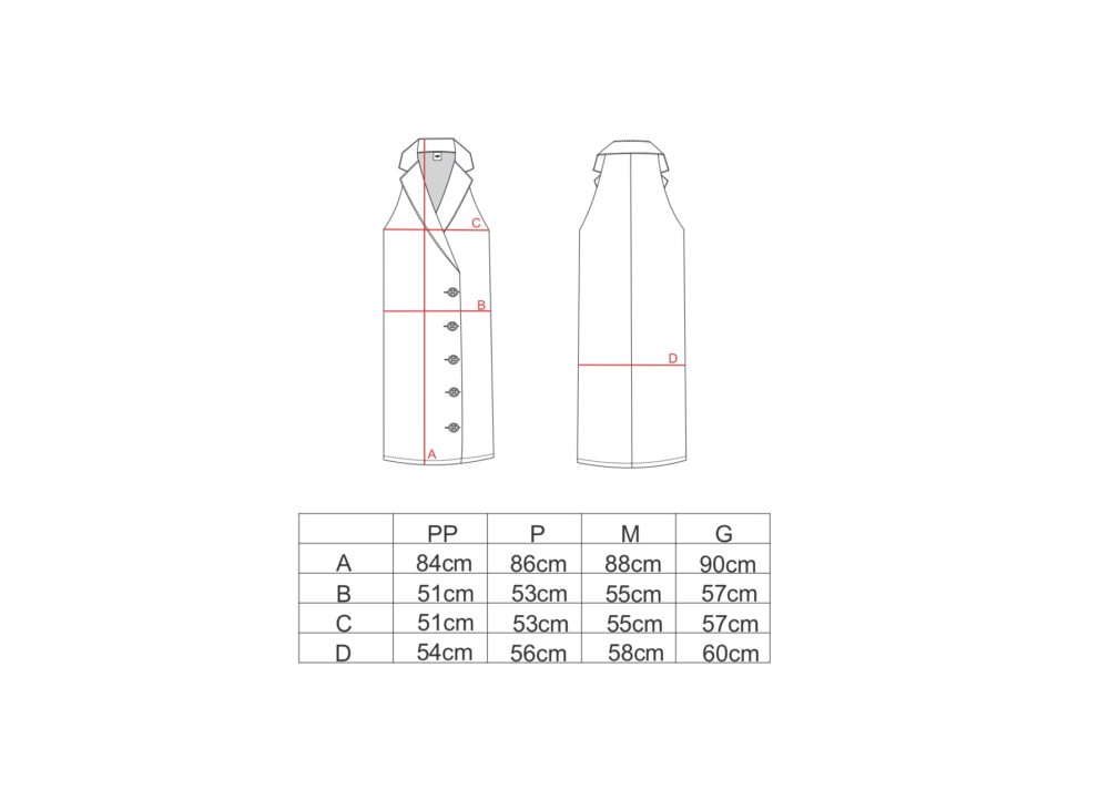 Tabela de medidas para o vestido paletó AMP