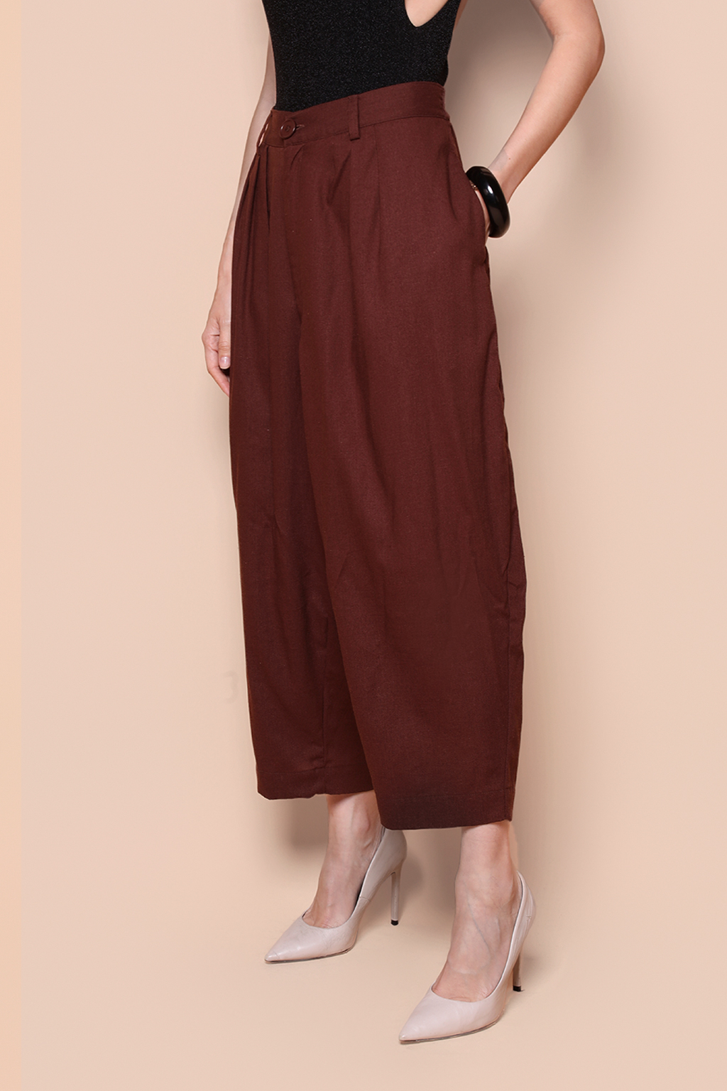 Calça ampla linho marrom