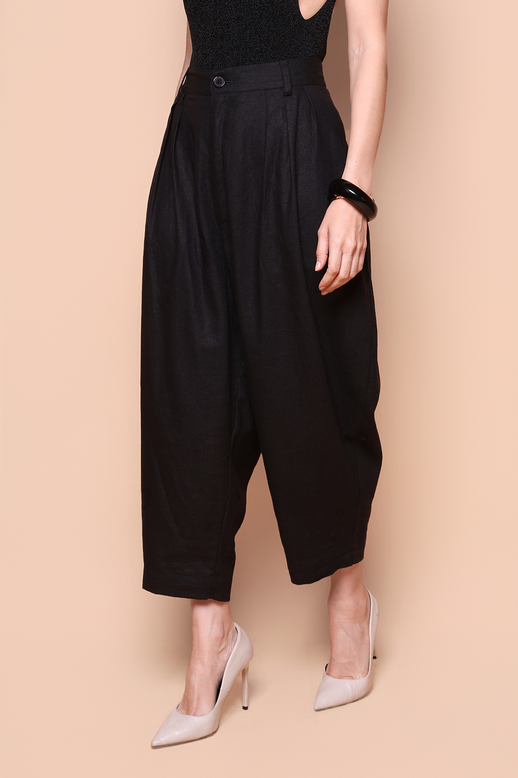 Calça ampla linho preta