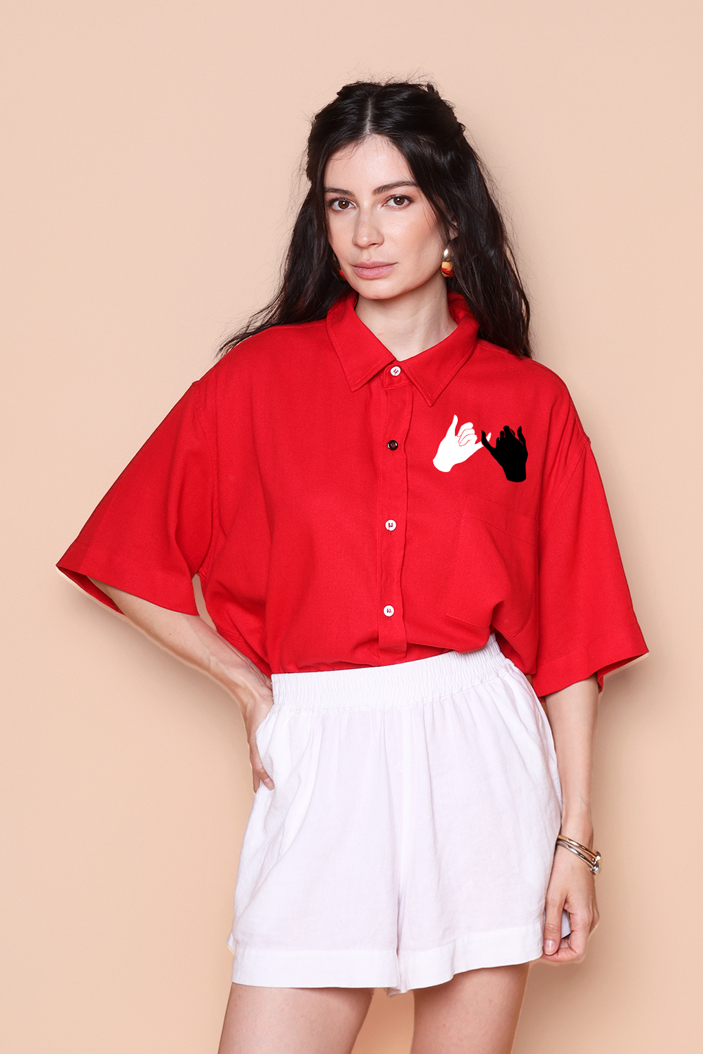 Camisa ampla linho vermelho Luvas