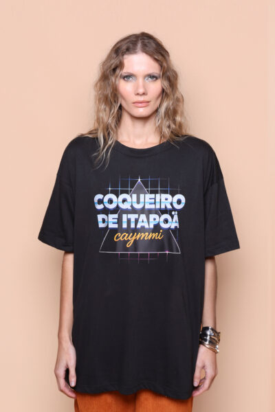 Camiseta oversize preta estampada Coqueiro de Itapoã