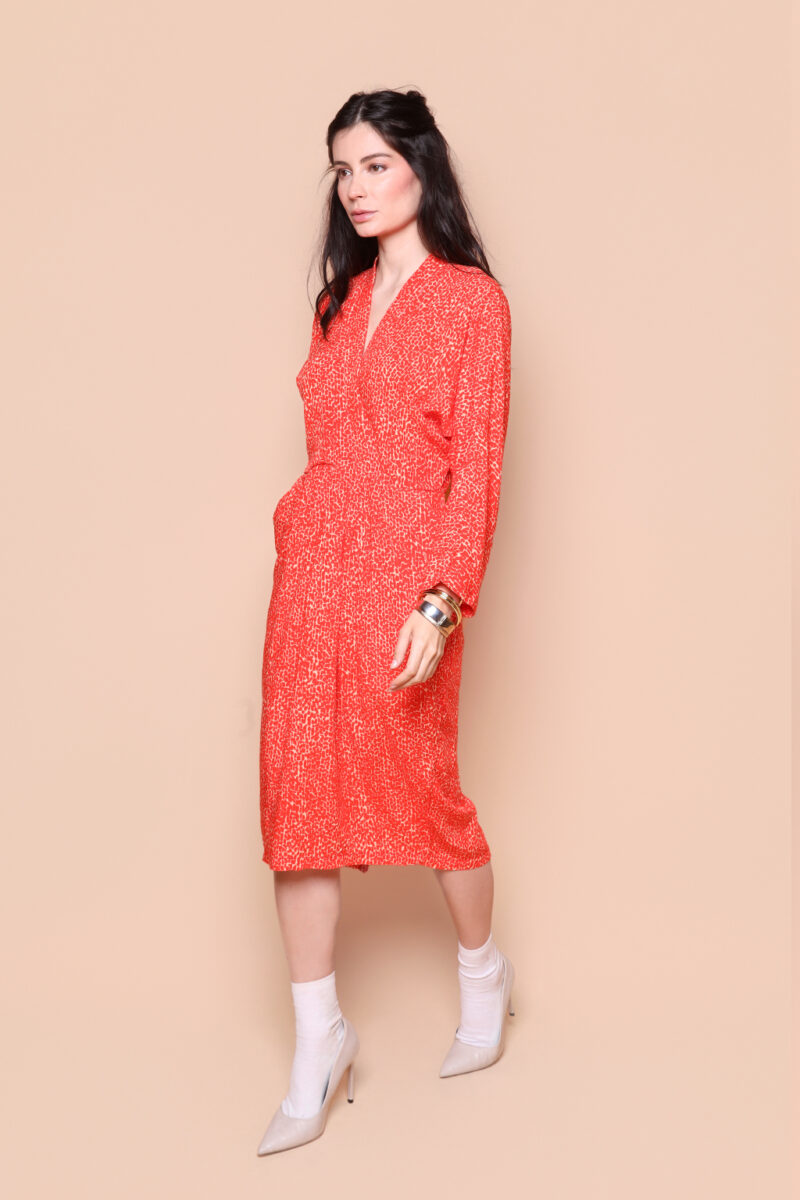 Vestido transpassado manga longa Desfiladeiro Coral AMP A