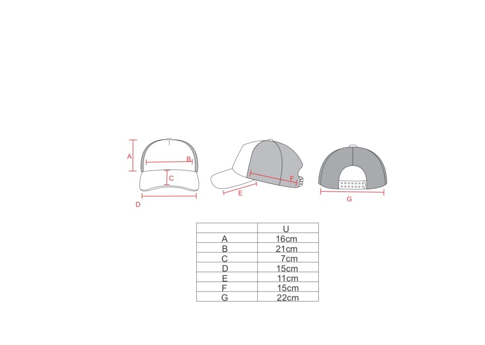 Tabela de medidas para o boné trucker AMP