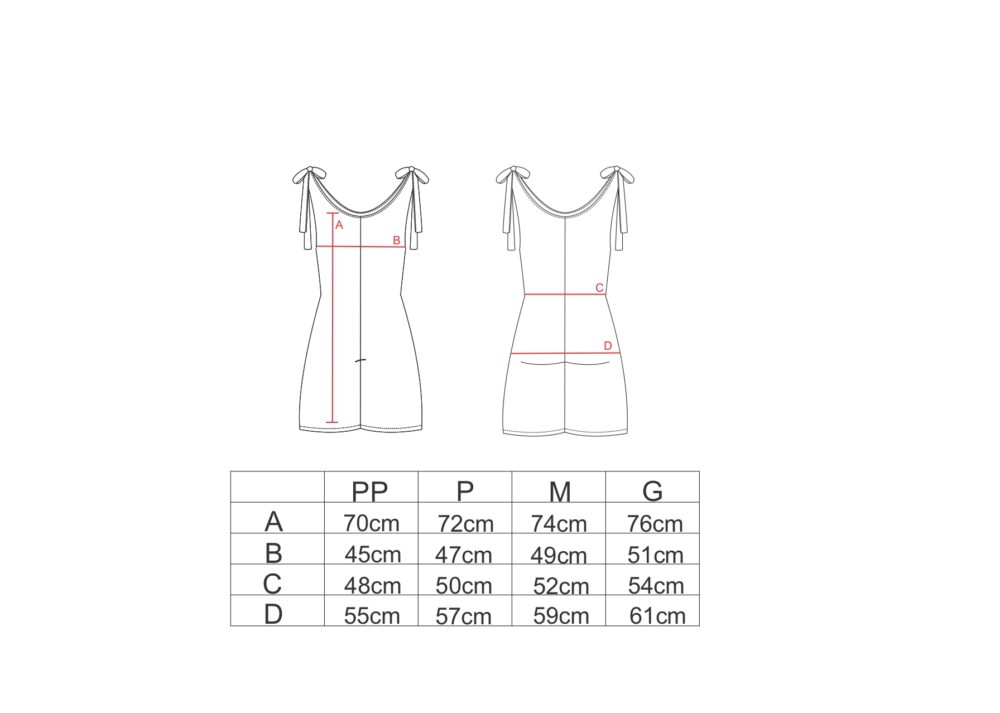 Tabela de medidas para o macaquinho amarração laço AMP