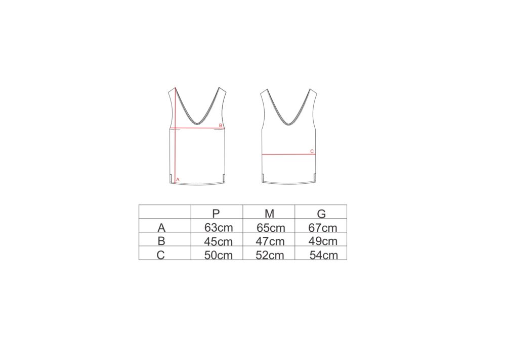 Tabela de medidas para a regata decote V AMP