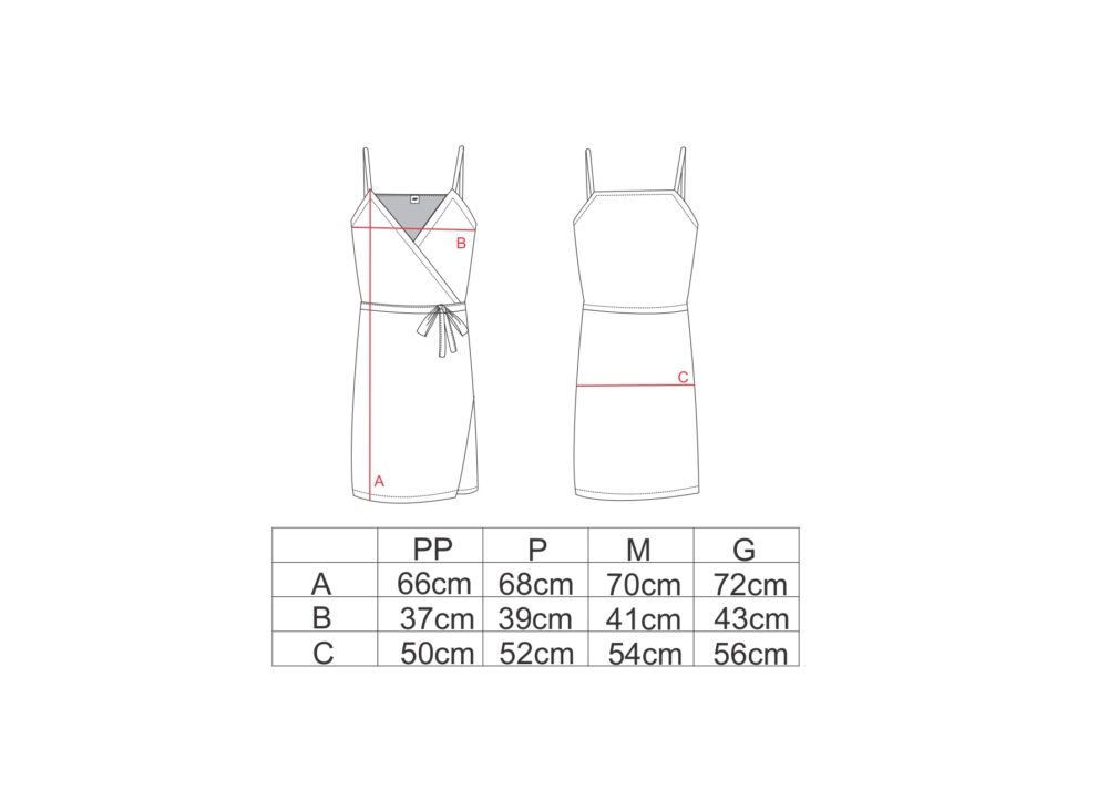 Tabela de medidas para o vestido regata transpassado AMP