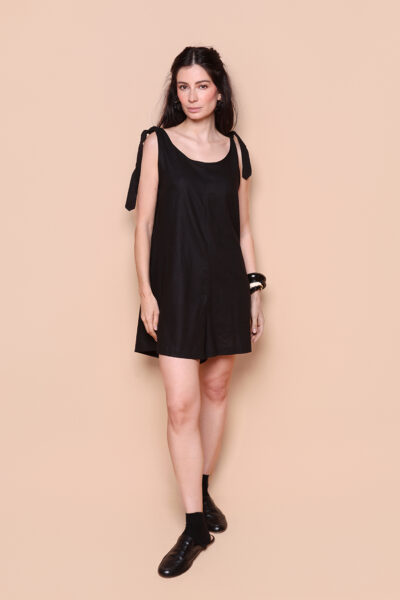 Macaquinho amarração laço linho preto