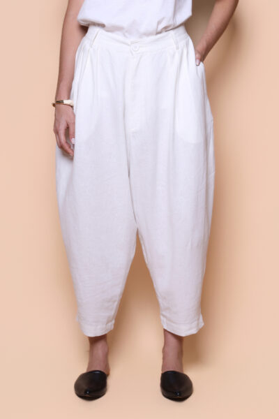 Calça ampla linho off-white