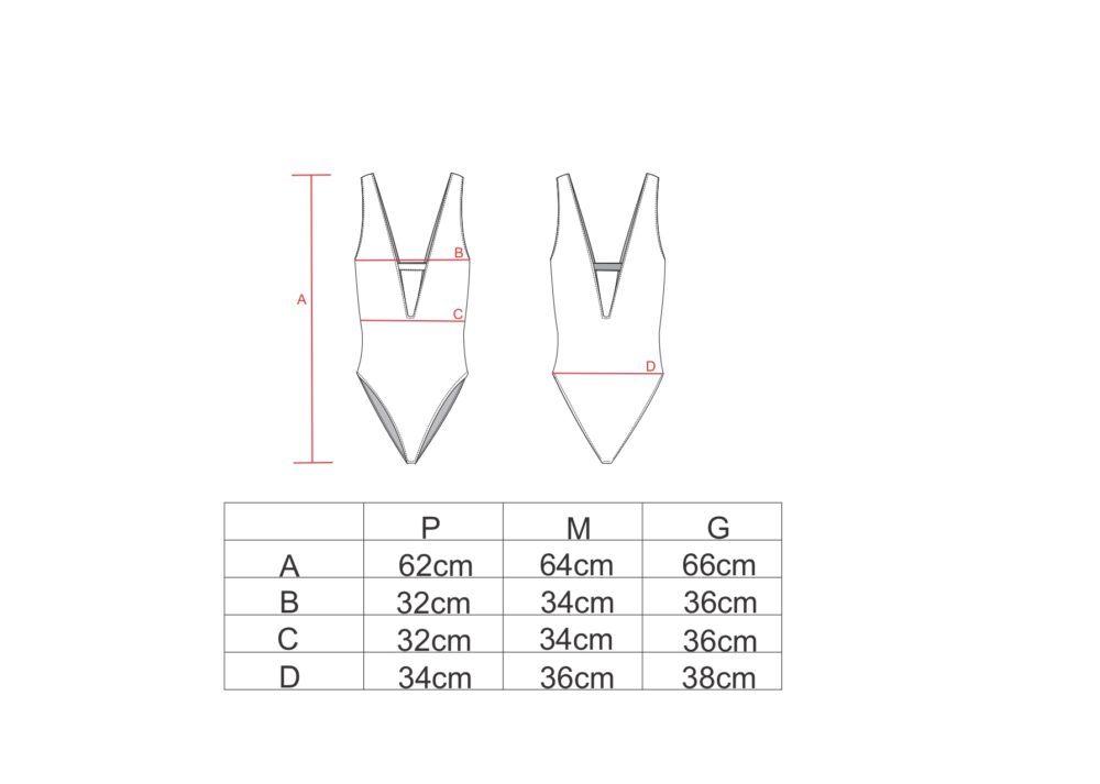 Tabela de medidas para o body decote fechadura AMP