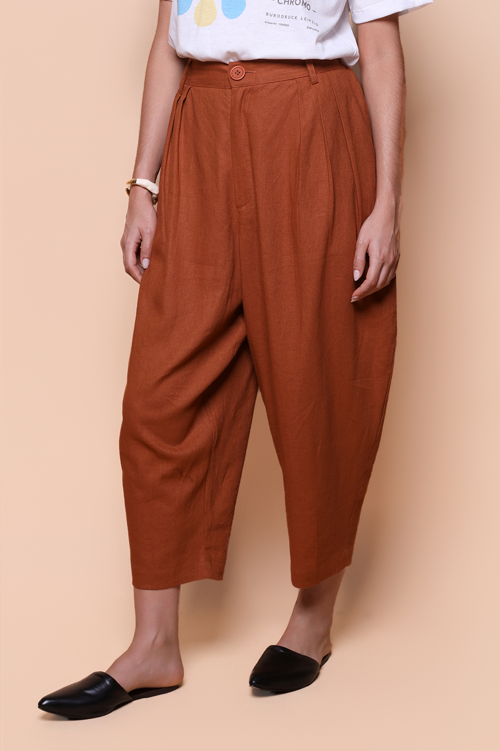 Calça ampla linho tijolo