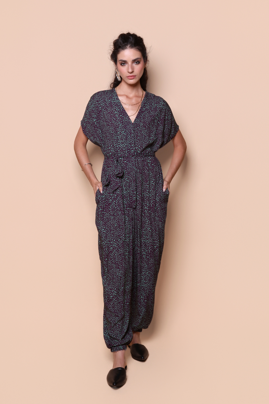 Macacão com laço estampado Desfiladeiro ametista