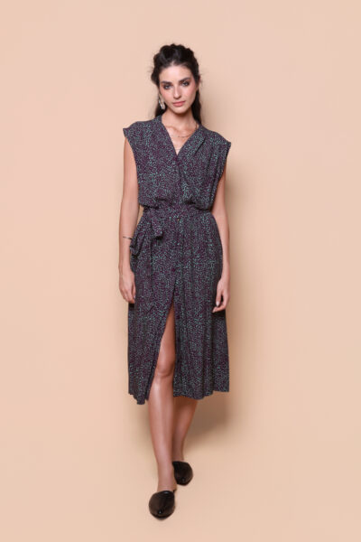 Vestido acinturado estampado Desfiladeiro ametista