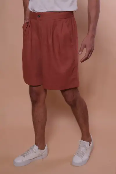 Bermuda alfaiataria linho tijolo