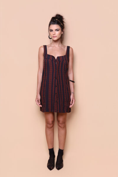 Vestido regata botão estampado Correntes