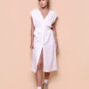 Vestido acinturado linho off-white