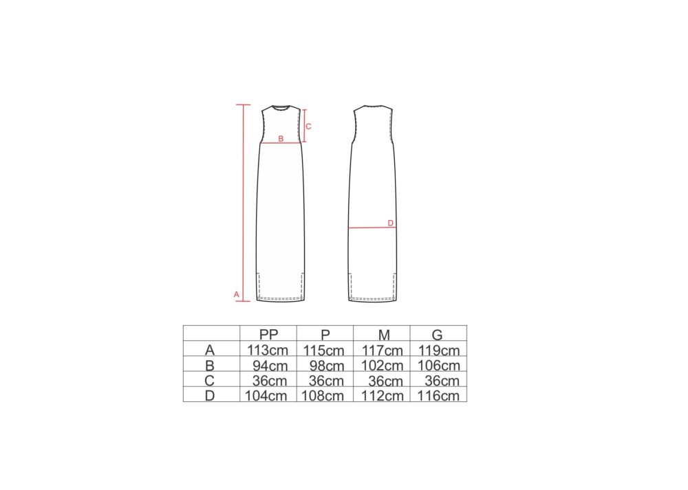 Tabela de medidas para o vestido regatão PP ao G AMP