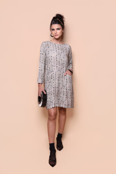 Vestido dois bolsos manga longa Polka