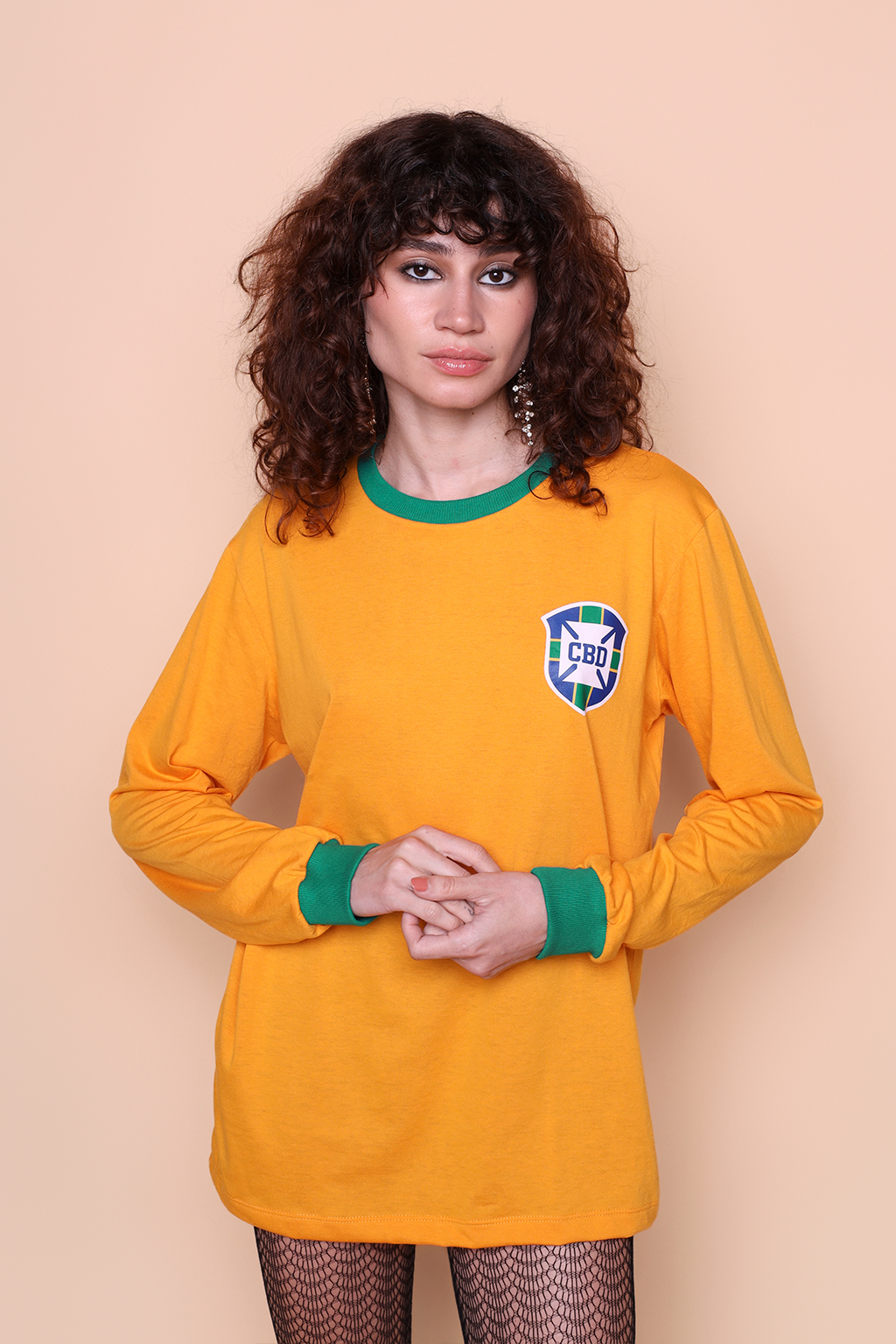 Camiseta manga longa amarela Seleção de 62 gola verde