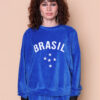 Blusão curto plush azul Brasil