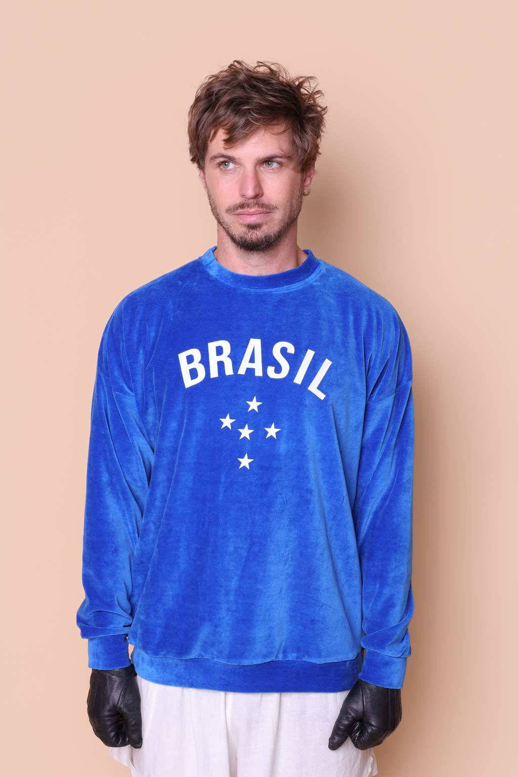 Blusão oversize plush azul Brasil