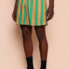 Short evasê algodão listrado verde e amarelo