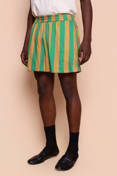 Short evasê algodão listrado verde e amarelo