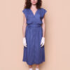 Vestido acinturado linho índigo