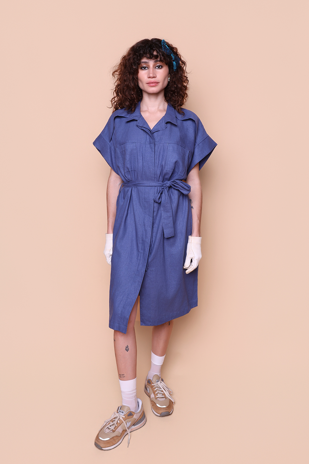 Vestido sobretudo linho índigo