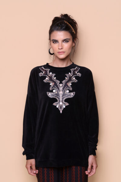 Blusão oversize plush preto Pedrinhas