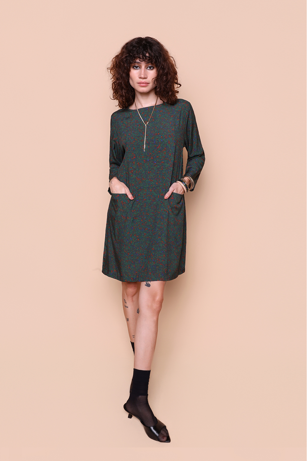Vestido dois bolsos estampado Arbustos