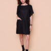 Vestido manga triangular bolsos linho preto