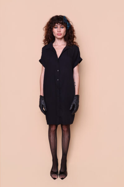 Vestido camisa viscose creponada preto