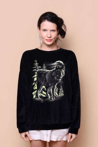 Blusão oversize plush preto Lobo cinzento