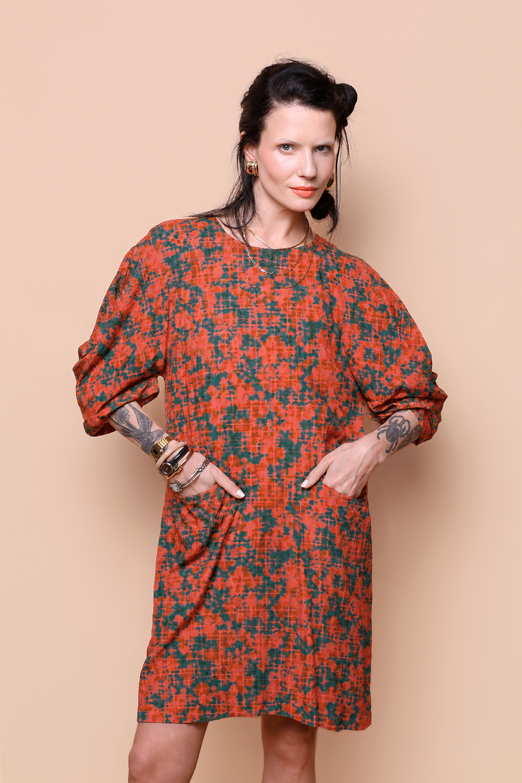 Vestido manga quadrada estampado Mato Grosso