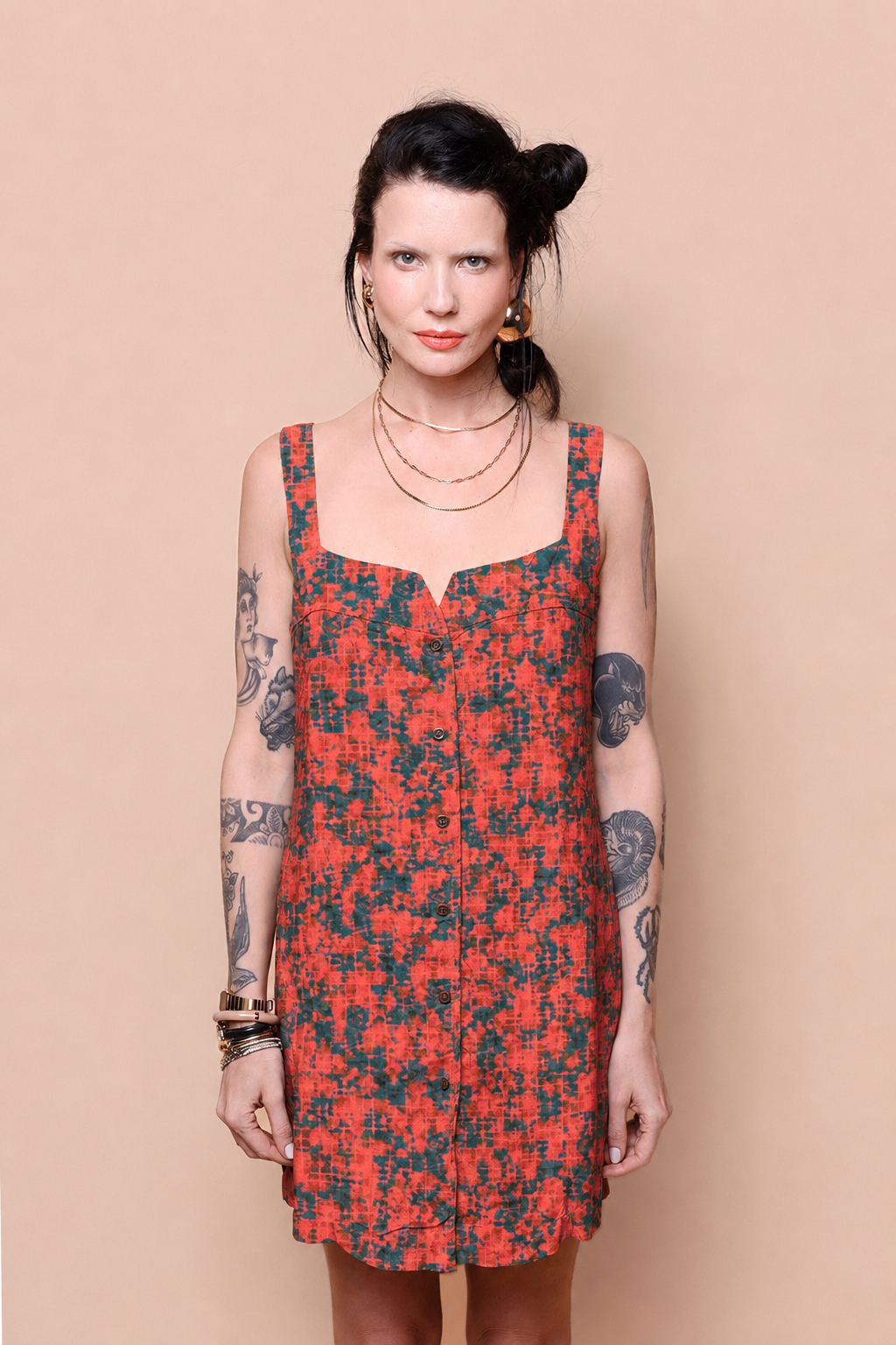 Vestido regata botão estampado Mato Grosso