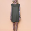 Vestido fenda curto linho verde